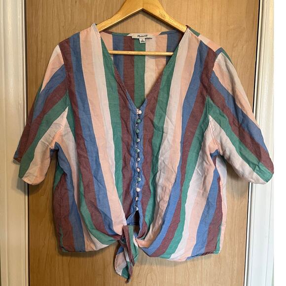 Madewell Novel Tie-Front Button Top in Flagstaff Stripe 2X - Picture 2 of 6